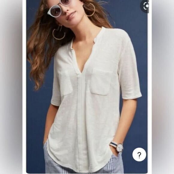 Anthropologie Porridge Odette Top Ivory Deep V-Neck Short Sleeves NWT - Picture 1 of 10